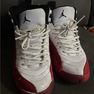 Jordan White and Red Sneakers 12s size 5.5
